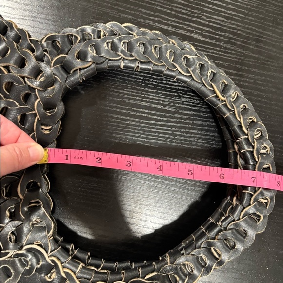 Leather Double big Woven 60s Vintage boho rustic handbag tote - Picture 9 of 12